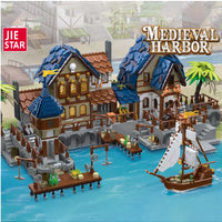 JIESTAR Building Blocks MOC 89152 Castle Harbor Medieval 2979pcs lighting effect toy