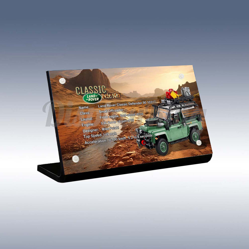 Display King - Acrylic display plaque for Lego Land Rover Classic Defender 90 10317