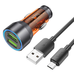 hoco NZ12 Prosperity 36W dual-port car charger set(Micro) - transparent orange