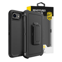 Shockproof Robot Armor Hard Plastic Case with Belt Clip for iPhone 16e-Black
