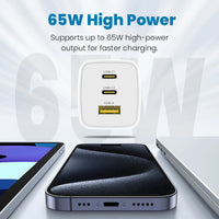iQuick NANO ENERGY 2 65W PD3.0 Dual USB-C and USB-A Ports Charging Adapter-White
