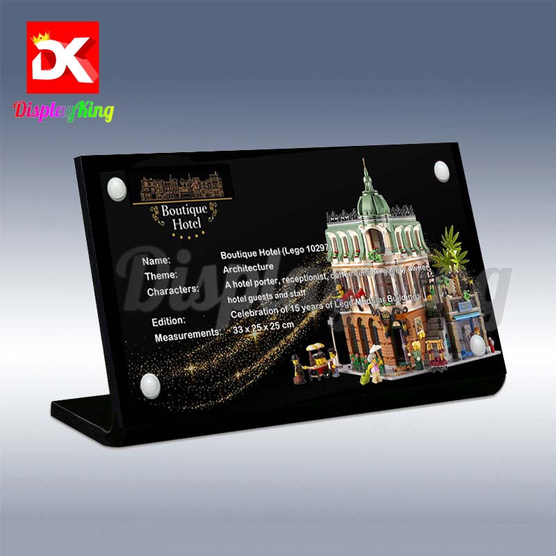 Display King - Acrylic display plaque for Lego Boutique Hotel 10297