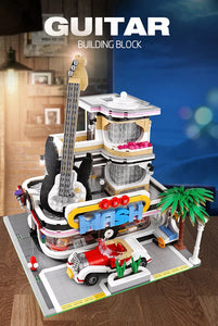 MOULD KING 16002 Novatown Guitar Shop with light 2168 pcs Building Block Brick