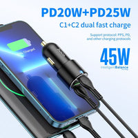 hoco NZ6 PD45W 3-port(2C1A) car charger - black
