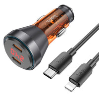 hoco NZ12C Graceful PD60W(2C) car charger with digital display set(C to iP) - transparent orange
