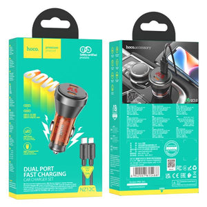 hoco NZ12C Graceful PD60W(2C) car charger with digital display set(C to iP) - transparent orange