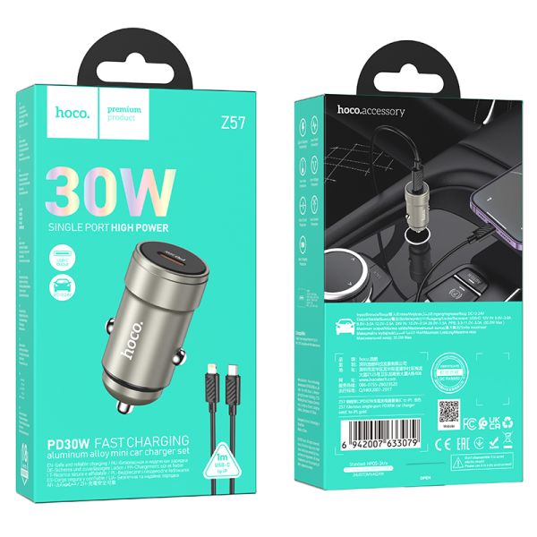 hoco Z57 Glorious single-port PD30W car charger set(C to iP)