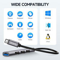 hoco HB26 4 in 1 adapter(Type-C to USB3.0+USB2.0 - metal gray