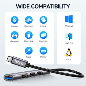 hoco HB26 4 in 1 adapter(Type-C to USB3.0+USB2.0 - metal gray