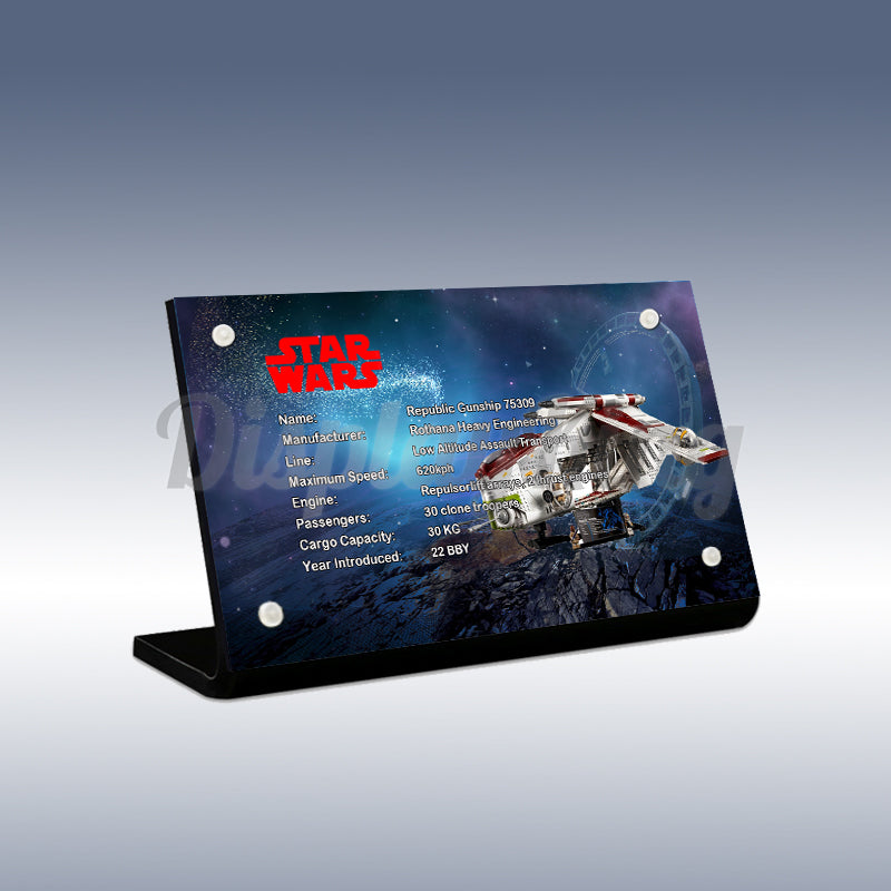 Display King - Acrylic display plaque for LEGO Republic Gunship 75309