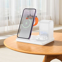 hoco CQ9 Crown 3-in-1 night light wireless fast charger with clock - white
