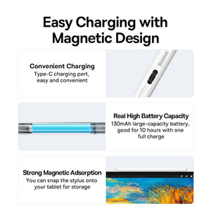 Baseus LED Indicators Smooth Capacitive Writing Stylus (Active + Passive Version) SXBC040002-White