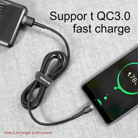 Baseus Cafule Fast Charge USB Data Charging Cable USB to Type-C 2A 3M-Deep Grey+Black