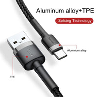 Baseus Cafule Fast Charge USB Data Charging Cable USB to Type-C 2A 3M-Deep Grey+Black