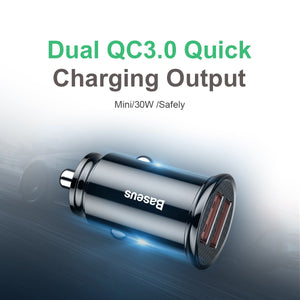 Baseus Circular Plastic A+A 30W Dual QC3.0 Quick Car Charger-W