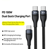 Baseus Flash Series One-for-two Fast Charging Data Cable Type-C to C+C 100W 1.5m