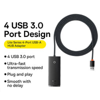 Baseus Hub Lite Series 4 Port USB HUB (USB 3.0 X 4 200cm) WKQX030201-Black
