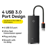 Baseus Hub Lite Series 4 Port USB HUB (USB 3.0 X 4 25cm) WKQX030001-Black
