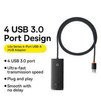 Baseus Lite Series 4-Port USB-A HUB Adapter (USB-A to USB 3.04 ) 1m-Black
