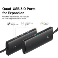 Baseus Lite Series 4-Port USB-A HUB Adapter (USB-A to USB 3.04 ) 1m-Black
