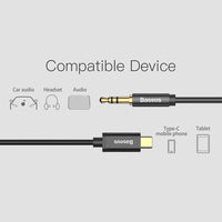 Baseus Stereo Audio AUX Cable 3.5MM Mini Jack - Type-C for Smartphone 120cm (CAM01-01)-Black
