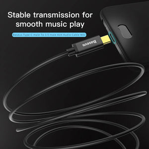 Baseus Stereo Audio AUX Cable 3.5MM Mini Jack - Type-C for Smartphone 120cm (CAM01-01)-Black