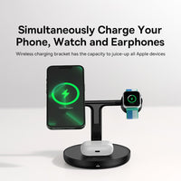 Baseus Swan 3-in-1 Wireless Magnetic Charging Bracket 20W Universal Version (IncludeUSB For Type-C 3A 1M)-Black
