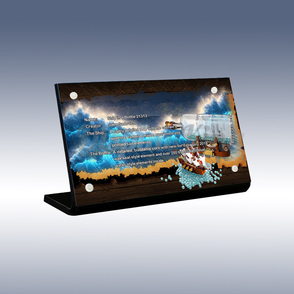 Display plaque for LEGO Ideas Ship in a Bottle 21313