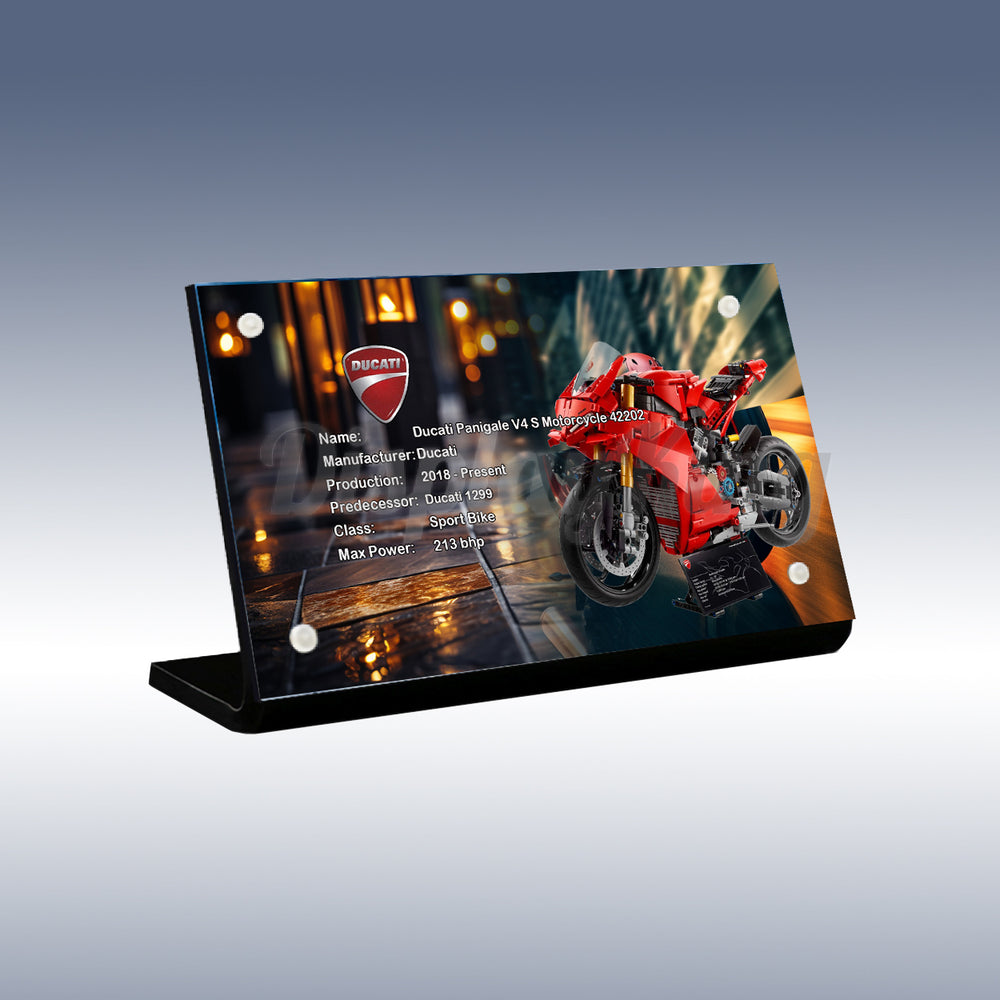 Display King - Acrylic display plaque for Lego Ducati Panigale V4 S Motorcycle 42202