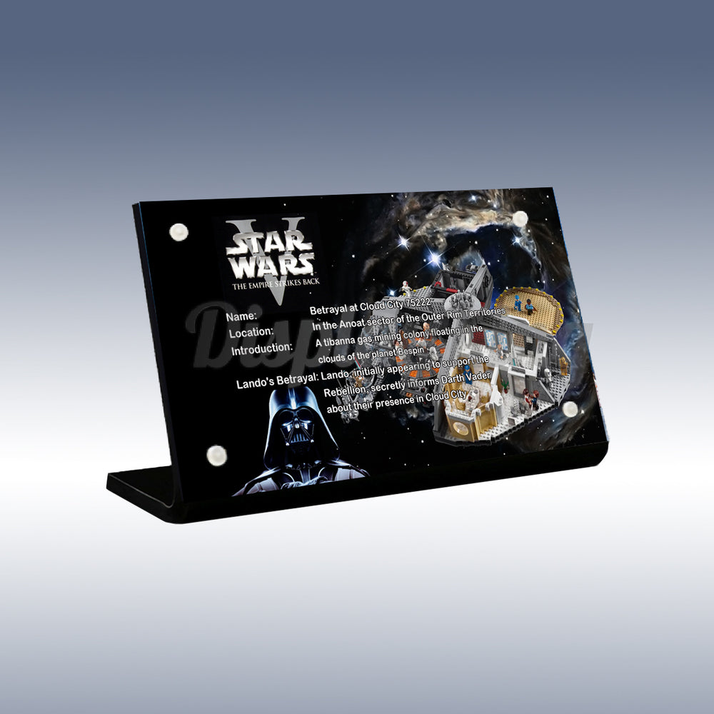 Display King - Acrylic display plaque for Lego Betrayal at cloud city 75222