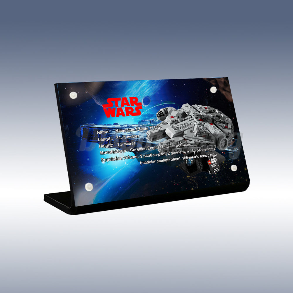 Display King - Acrylic display plaque for Lego Millennium Falcon 75375