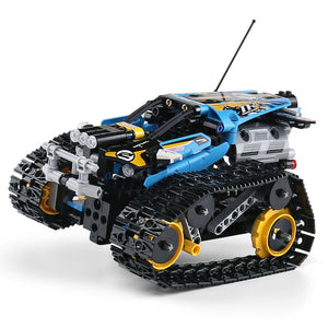 MOULD KING 13032 Mini Tank RC Track Stunt Car Blue with 390 Pieces