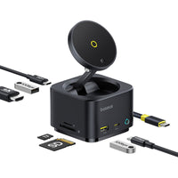Baseus MagPro Series II 7-in-1 USB-C Hub with 15W Qi2 Wireless Charger-Black
