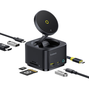 Baseus MagPro Series II 7-in-1 USB-C Hub with 15W Qi2 Wireless Charger-Black