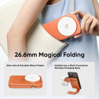 REDEFYNE Qi2.2 25W 3-IN-1 Portable Wireless Charger - Orange (with 45W USB-C Charger Plug & 1M USB-C Cable) (Compatible with Apple Watch)
