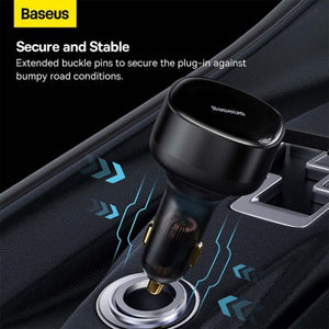 Baseus Enjoyment Retractable 2-in-1 Car Charger C+C 33W-Black