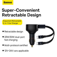 Baseus Enjoyment Retractable 2-in-1 Car Charger C+C 33W-Black
