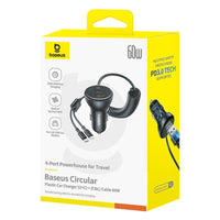 Baseus Circular Plastic Car Charger (U+C) + (C&L) Cable 60W Cosmic Black
