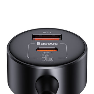 Baseus High Efficiency Pro 1-for-2 Car Cigarette Lighter 30W-Cosmic Black