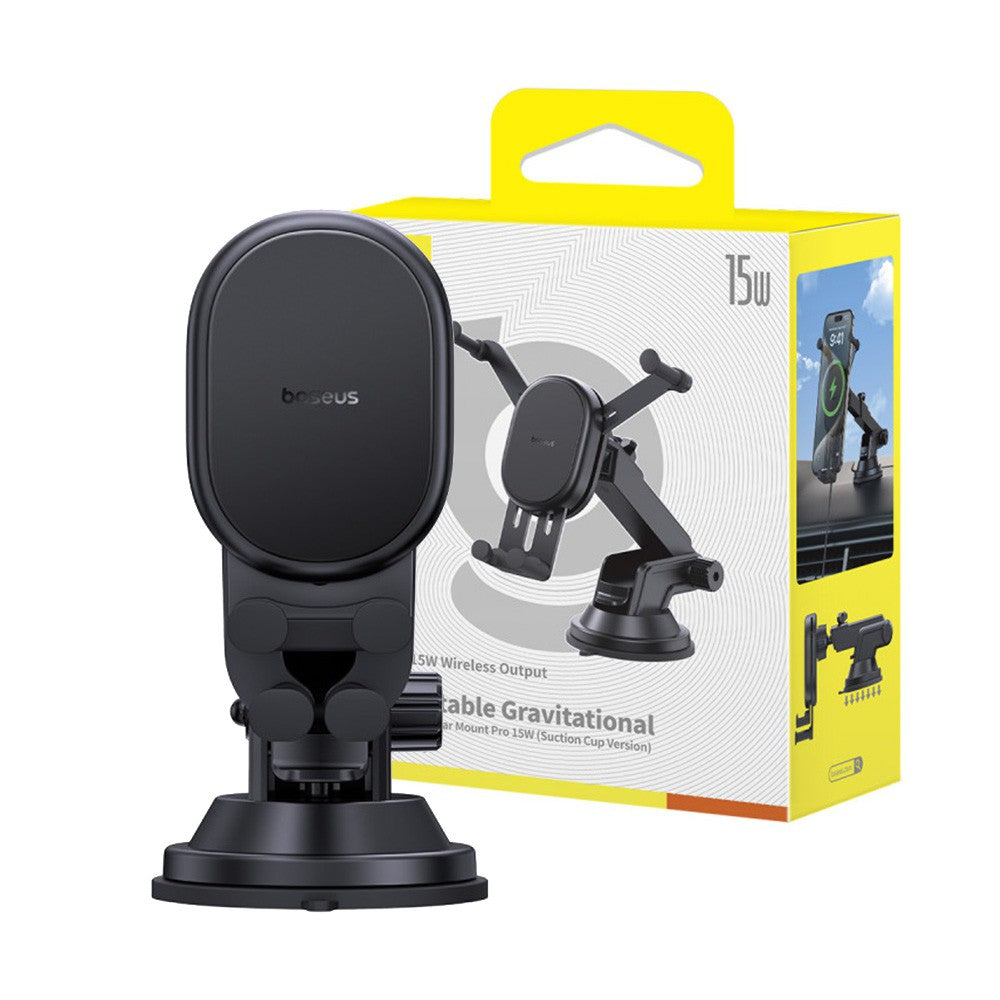 Baseus Stable Gravitational Wireless Charging Car Mount Pro 15W (Suction Cup Version)-Cluster Black