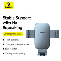 Baseus Metal Age 3 Gravity Car Mount (Air Vent Version) NEW-Dark Grey