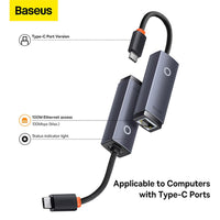 Baseus Lite Series Ethernet Adapter Type-C to RJ45 LAN Port (100Mbps)-Grey

