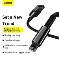 Baseus Tungsten Gold Fast Charging Data Cable USB to iP 2.4A 2m
