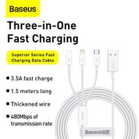 Baseus Superior Series Fast Charging Data Cable USB to Micro USB & Lightning & Type-C 3.5A 1.5m

