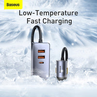 Baseus Share Together PPS Multi-port Fast Charging Car Charger with Extension Cord 120W 2U+2C-Gray
