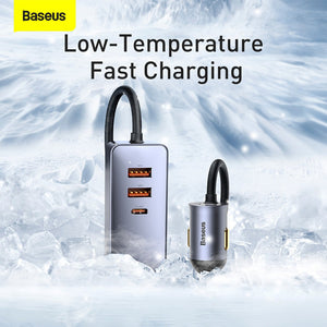 Baseus Share Together PPS Multi-port Fast Charging Car Charger with Extension Cord 120W 2U+2C-Gray