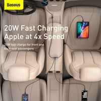 Baseus Share Together PPS Multi-port Fast Charging Car Charger with Extension Cord 120W 2U+2C-Gray
