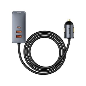 Baseus Share Together PPS Multi-port Fast Charging Car Charger with Extension Cord 120W 2U+2C-Gray