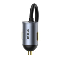 Baseus Share Together PPS Multi-port Fast Charging Car Charger with Extension Cord 120W 2U+2C-Gray
