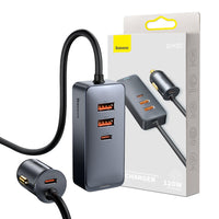 Baseus Share Together PPS Multi-port Fast Charging Car Charger with Extension Cord 120W 2U+2C-Gray
